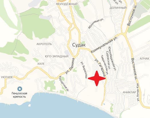 на карте города Судака обозначен меткой